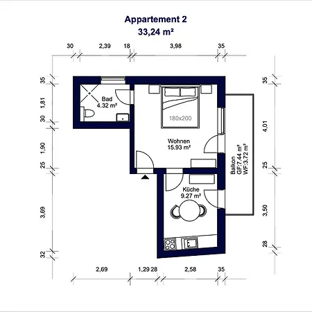 1-2 Personen - Parkplatz - Fahrradgarage - Zentrum - Kueche - Balkon - Klima Apartment