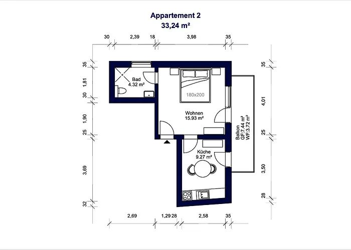 1-2 Personen - Parkplatz - Fahrradgarage - Zentrum - Kueche - Balkon - Klima Apartamento